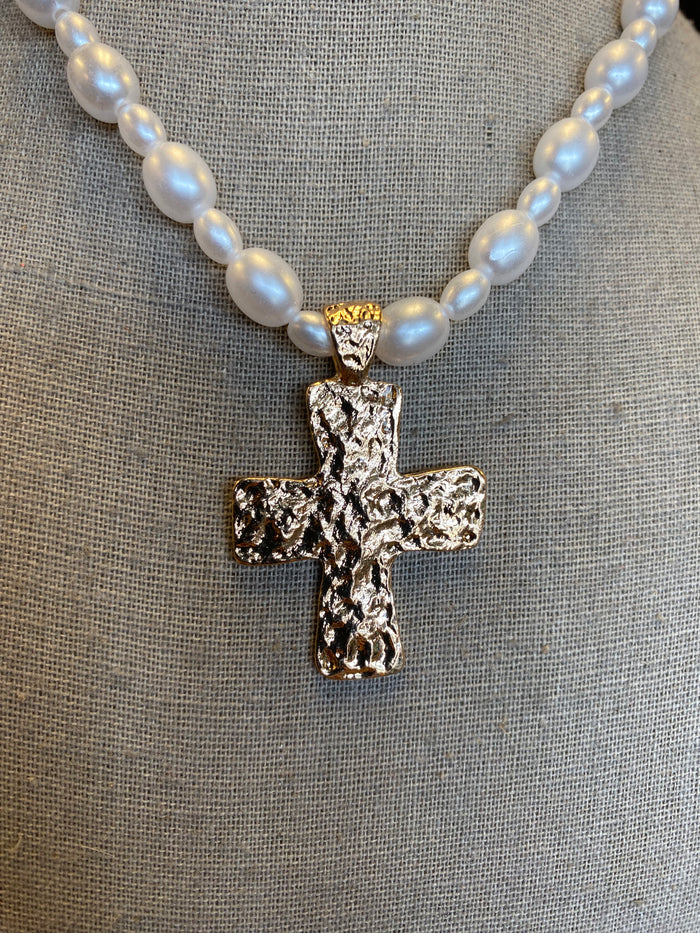 Pearl Beaded Cross Necklace