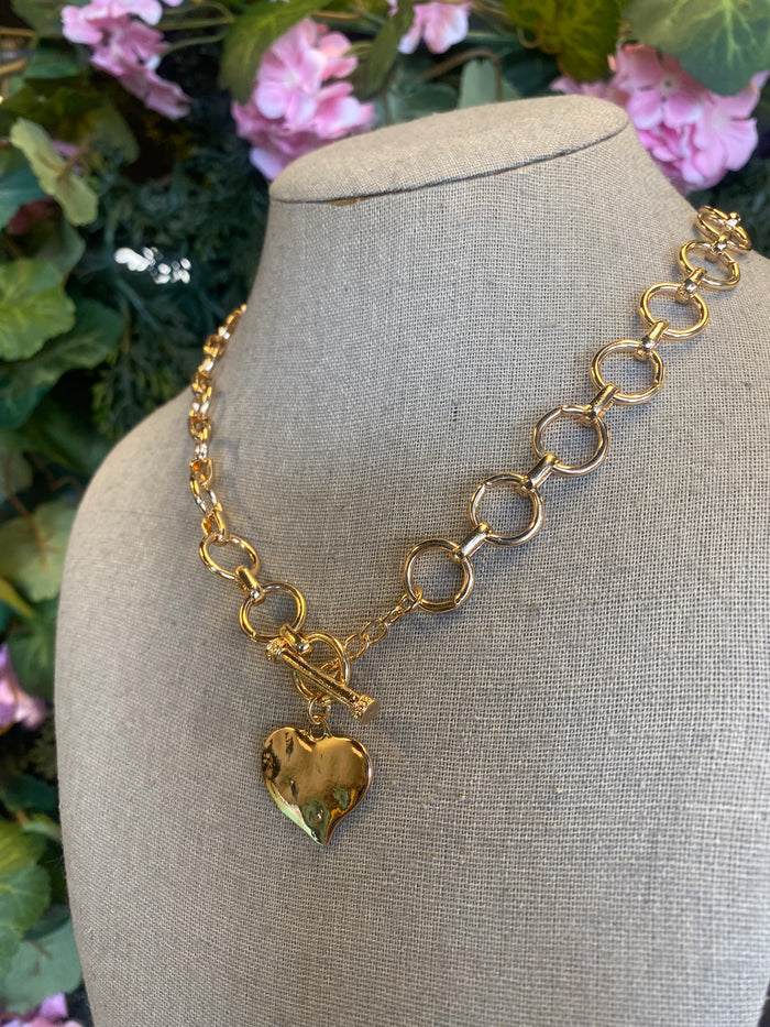 Hammered Heart Front Toggle Necklace