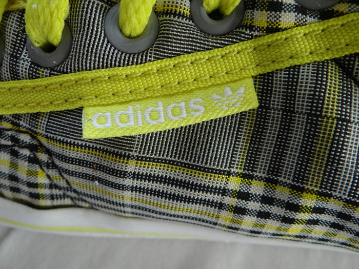Adidas Plaid Sneakers with Neon Yellow Accents Women's 8.55