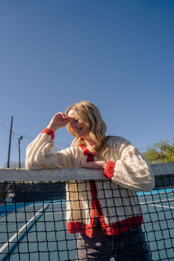 Agnes Mohair Cardigan in Natural White and Red