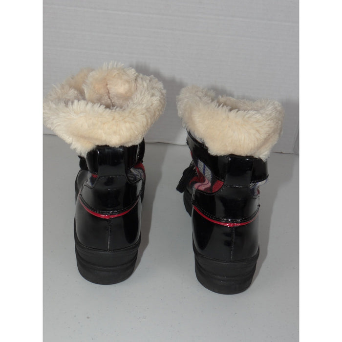 Anne Klein Sport AKGALLUP Black Plaid Faux Fur Trim Winter Duck Boots Womens 6M6