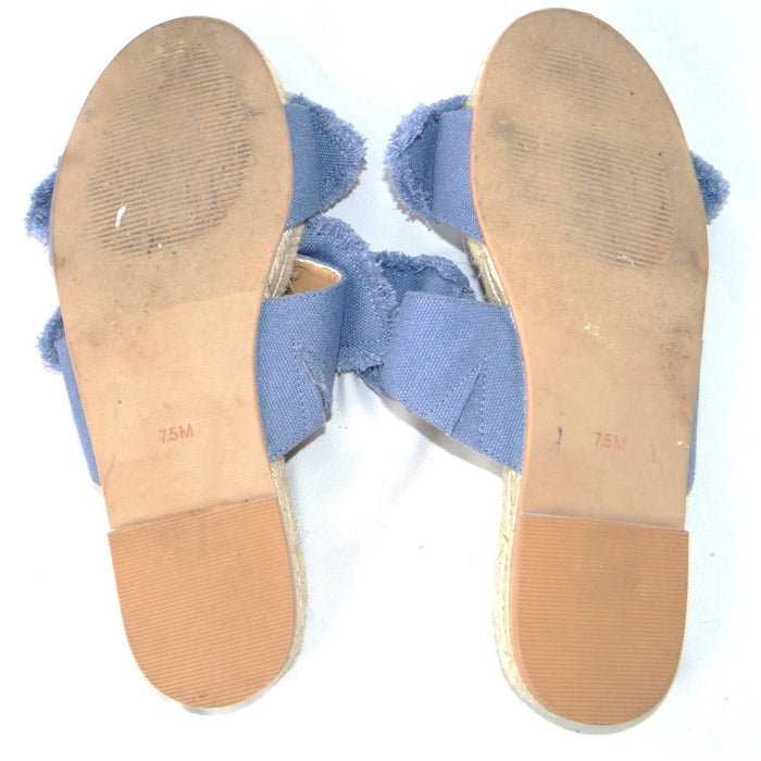 B Blass Womens Blue Frayed Bow Espadrille Slide Sandals Flat Jute Size 7.5M 387