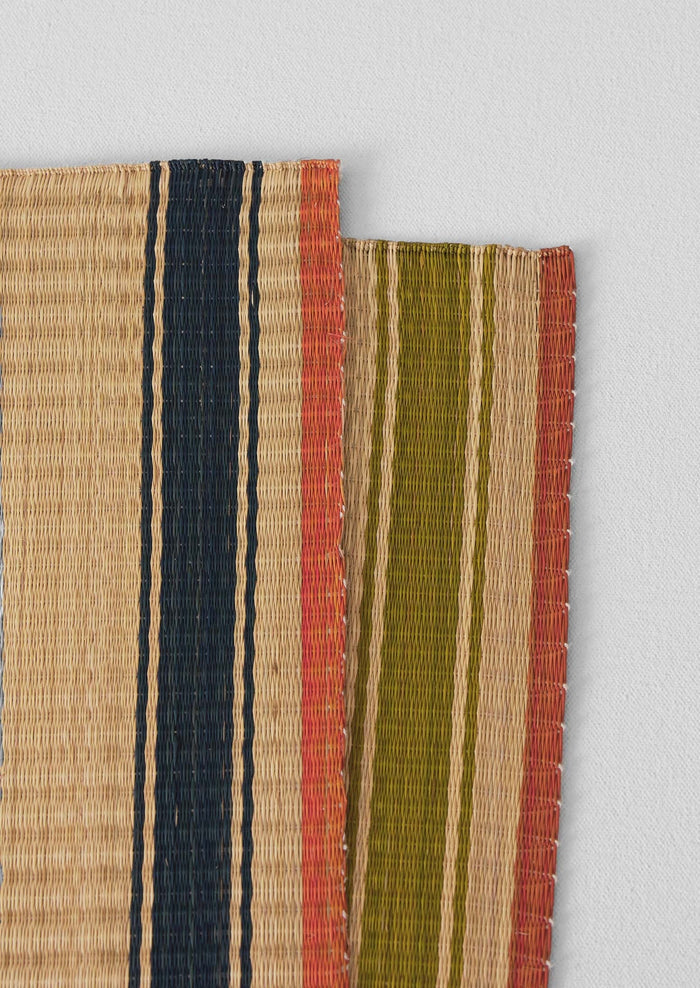 Border Stripe Madur Grass Placemat | Natural/Indigo