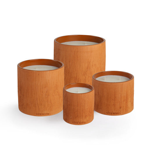 BOUGIE COUPE STRIEE TERRACOTA M/ AMBRE MANDARINE