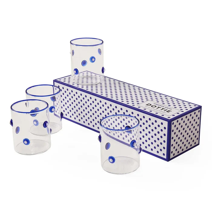 BOXED DOTTIE ROCKS GLASSWARE BLUE SET OF 4