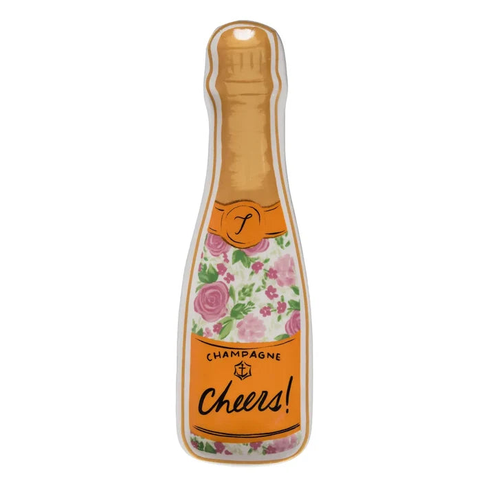 Champagne Bottle Ceramic Trinket Tray Multicolored