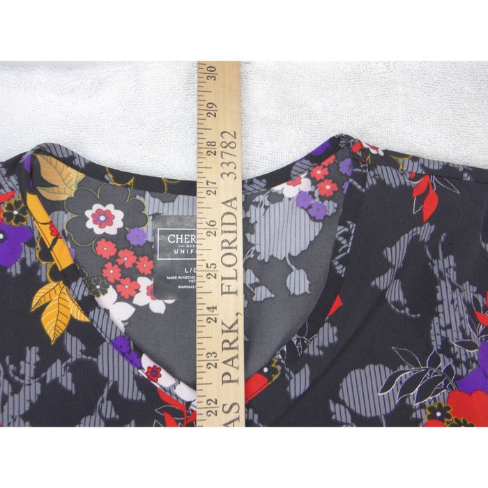 Cherokee Medical Uniforms Floral Map Print V Neck Scrub Top Womens Large4
