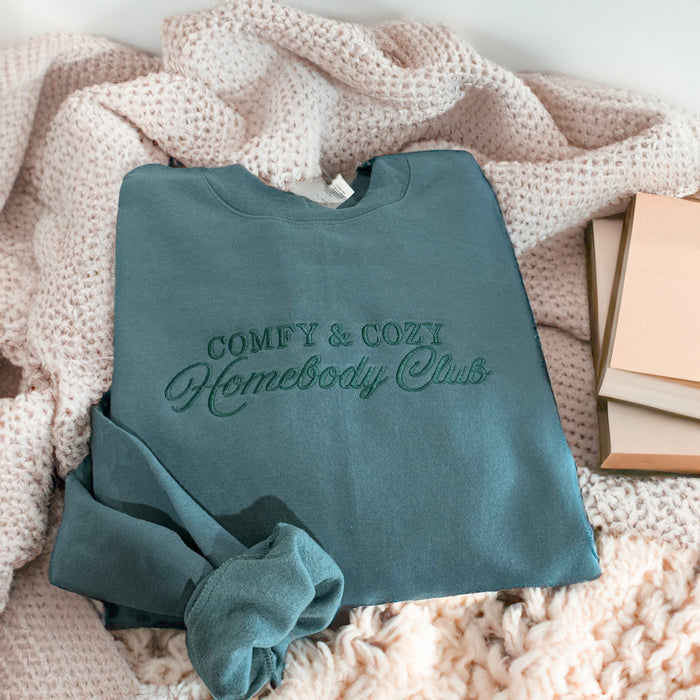 Comfy & Cozy Homebody Club Embroidered Crewneck