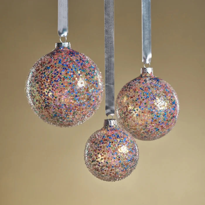 CONFETTI GLASS BALL ORNAMENT-MULTI BRIGHT 3.25"