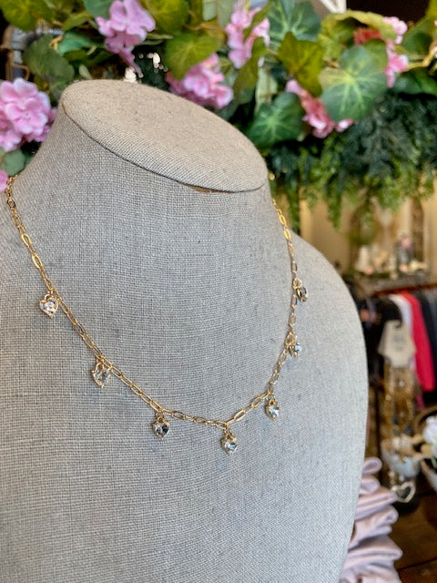 Crystal Heart Shape Paperclip Link Necklace