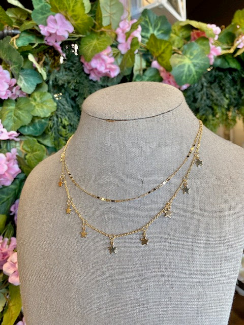 Delicate Double Layer Star Drop Necklace