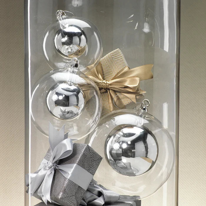 DOUBLE GLASS BALL ORNAMENT- SILVER/ SMALL