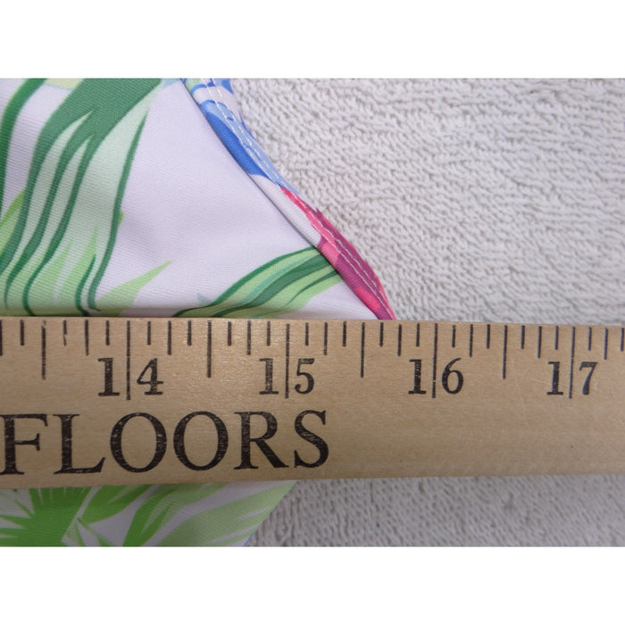 Floral Tropical Tankini Swim Top White Pink Green Ruched V Neck Size L3