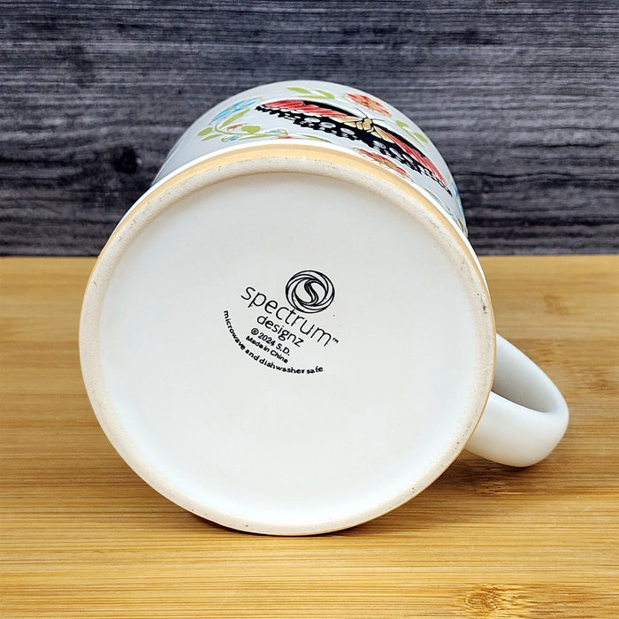 Flower Butterfly Coffee Mug Embossed Pink Ceramic Tea Cup Blue Sky 17oz