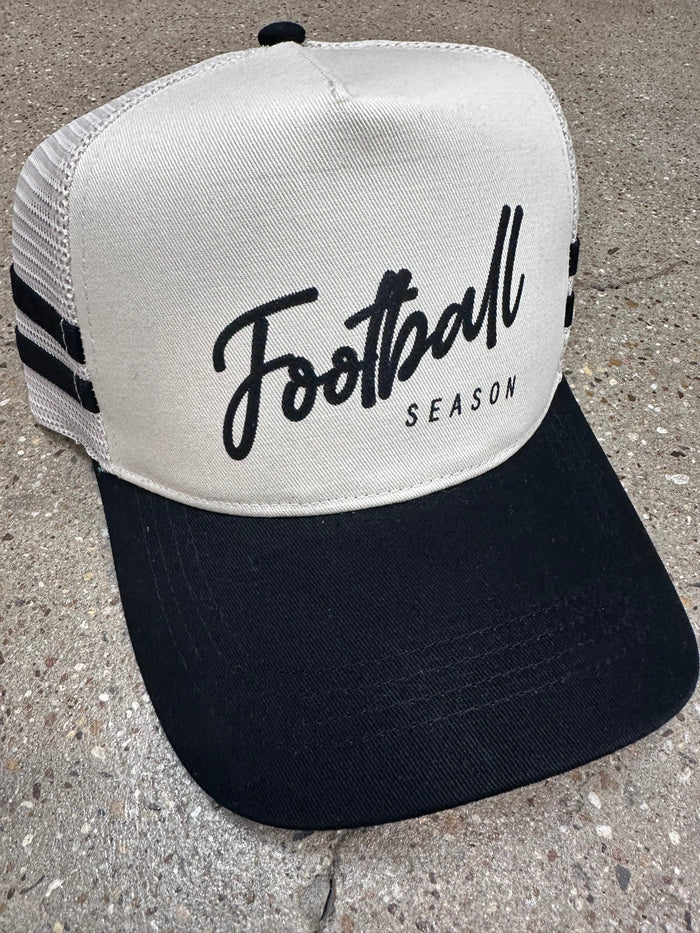 Football Season Black Striped Canvas Trucker Hat