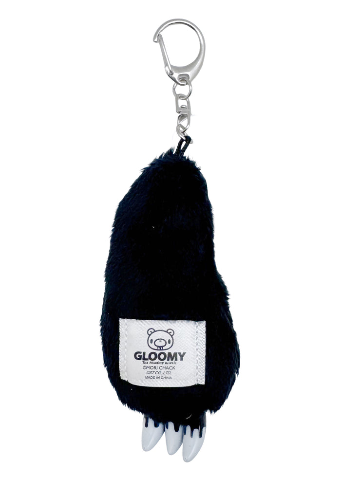 Gloomy Bear Bloody Claw Black Plush Mascot Keychain in black with Gloomy Bear plush and plastic bloody claw detail on metal clasp festival keychain — back view