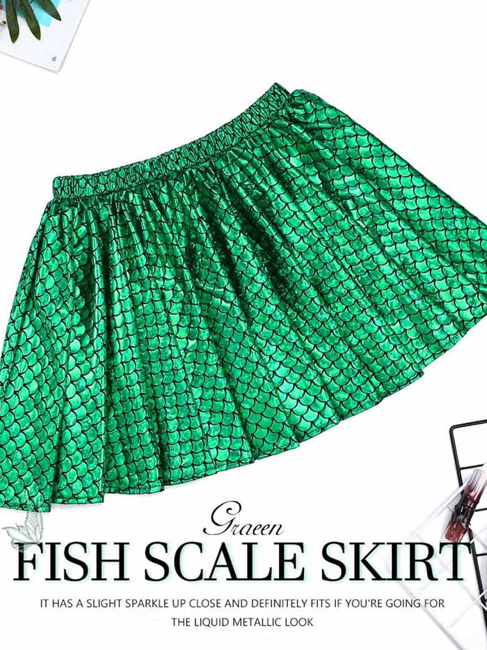 Green Metallic Fish Scale Mini Skirt