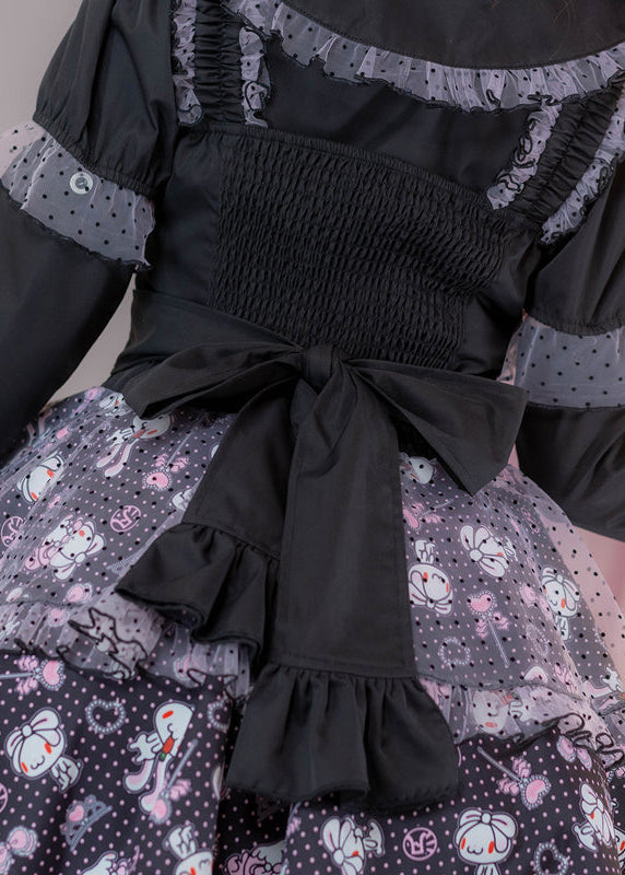 ACDC Rag Hanyo Usagi Chax Bunny Jumper Black Dress in black with back bow tie closure on jumper dress — back bow tie detail