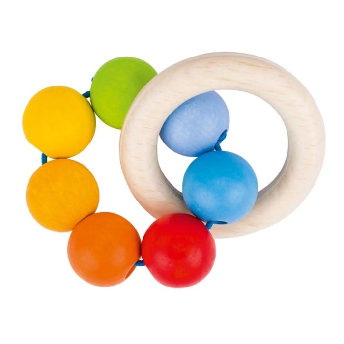 Hochet en bois bébé Goki arc-en-ciel