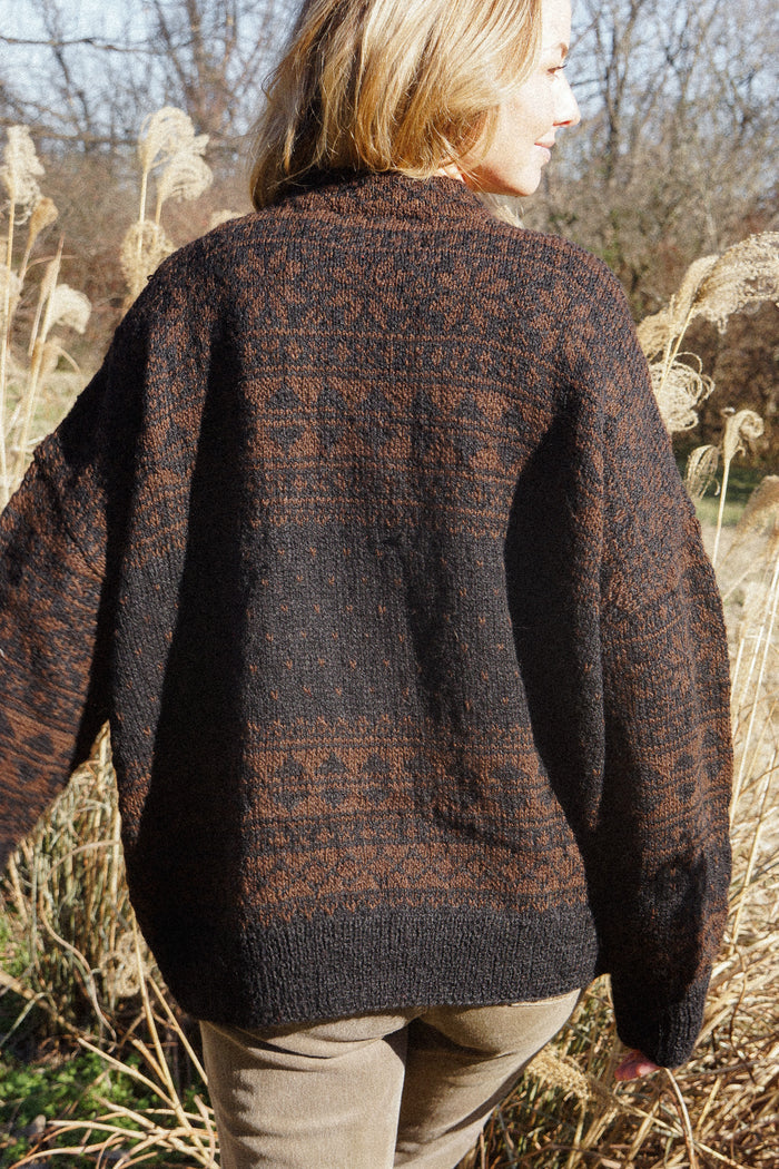 Imogene Oversized Wool Henley in Snowflake Print