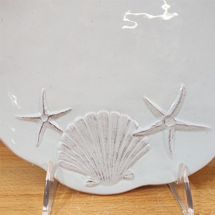 Laguna Coastal Seafoam Blue Serving Tray Salad Plate Ceramic Sea Shell Blue Sky