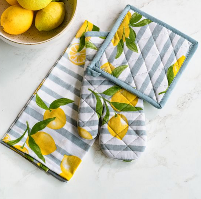 Lemon Print Mit, Towel, and Pot Holder Set