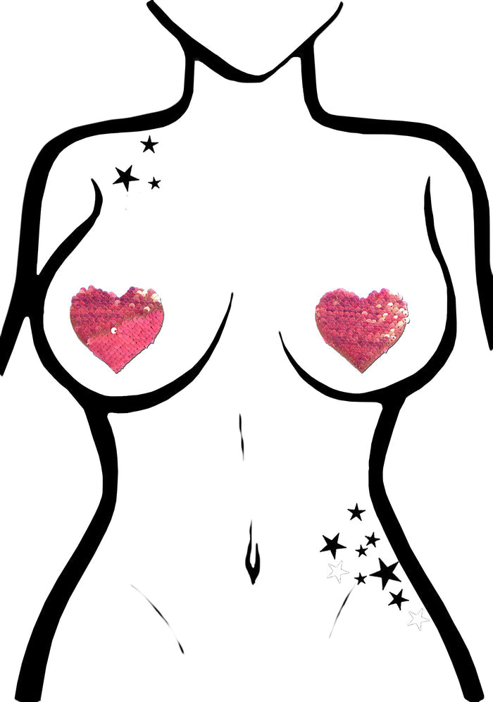 Pastease Love Color Changing Sequin Heart Nipple Pasties in Hot Pink/Matte Pink