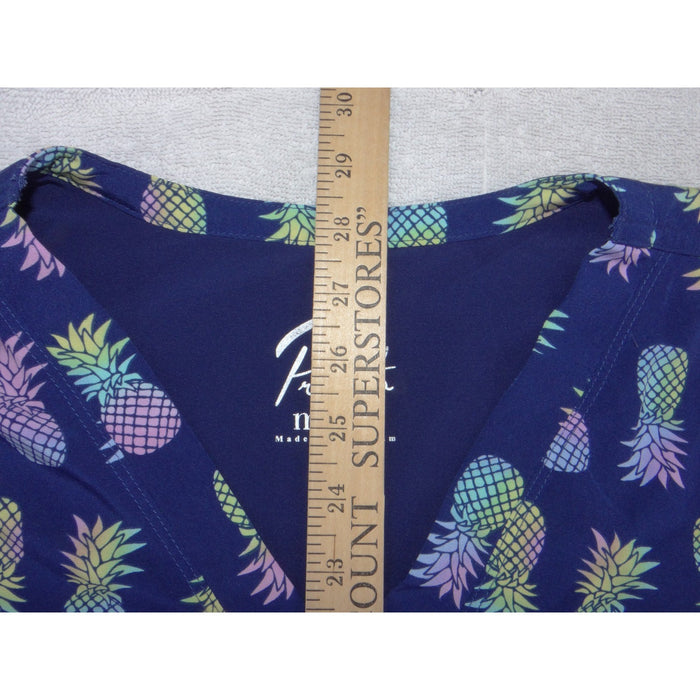 Maevn Prints Womens 2XL Navy Blue Pineapple Print Scrub V Neck Scrub Top 33864
