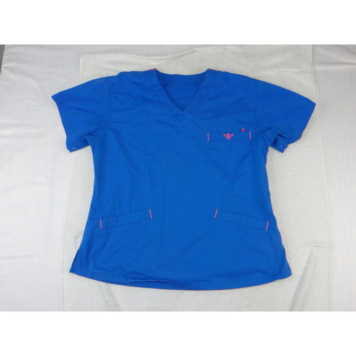 Med Couture Womens Royal Blue Pink Contrast V Neck Scrub Top Medical Uniform3