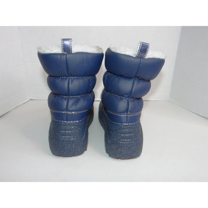 Members Mark Kids Navy Blue Glitter Snow Boots Puffer Faux Shearling Size 2 32956