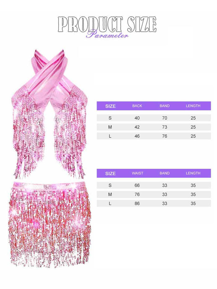 Metallic Pink Sequin Tassel Two-Piece Set