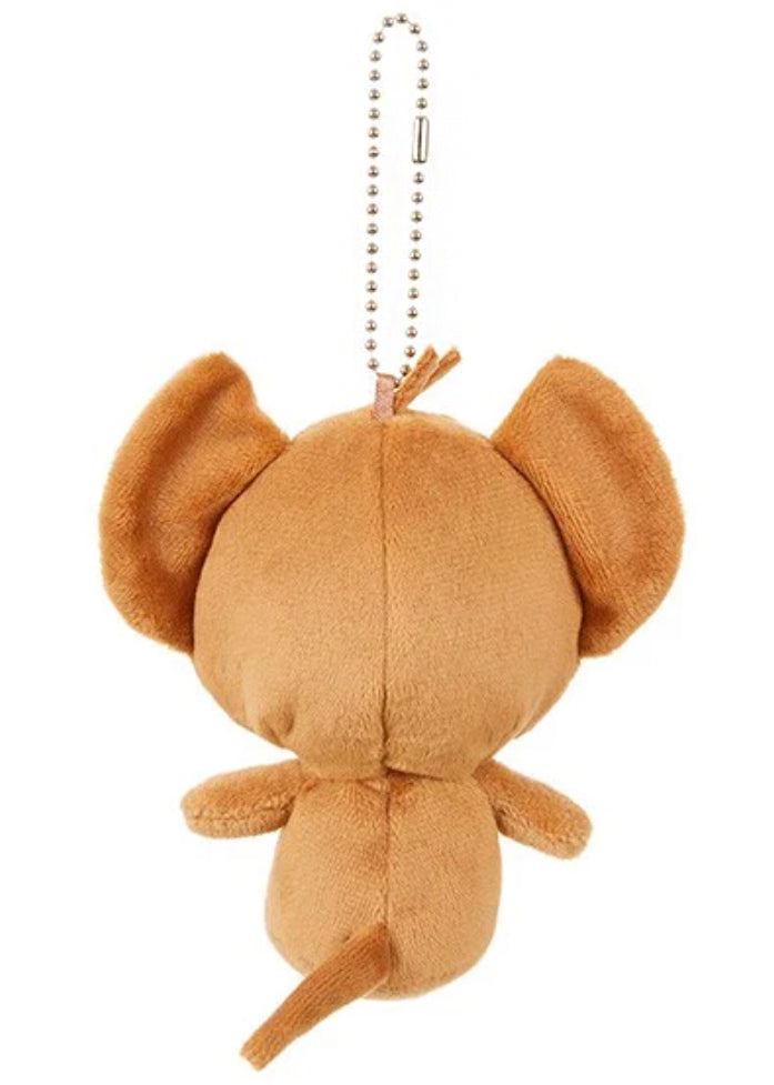 Sekiguchi Monchhichi x Tom & Jerry Jerry Cosplay Plush Mascot Keychain with ball chain and mouse tail detail — back view