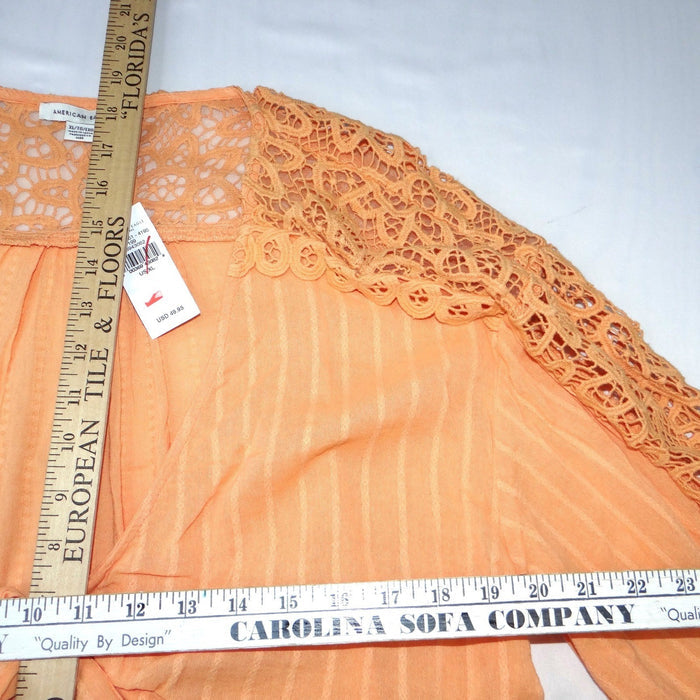 NWT American Eagle Orange Lace Trim Tie Front Blouse Cropped Textured Size XL4