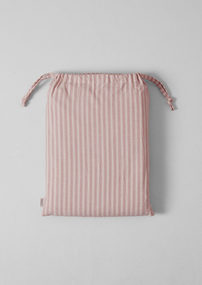 Organic Cotton Ticking Stripe Flat Sheet | Ecru/Rose