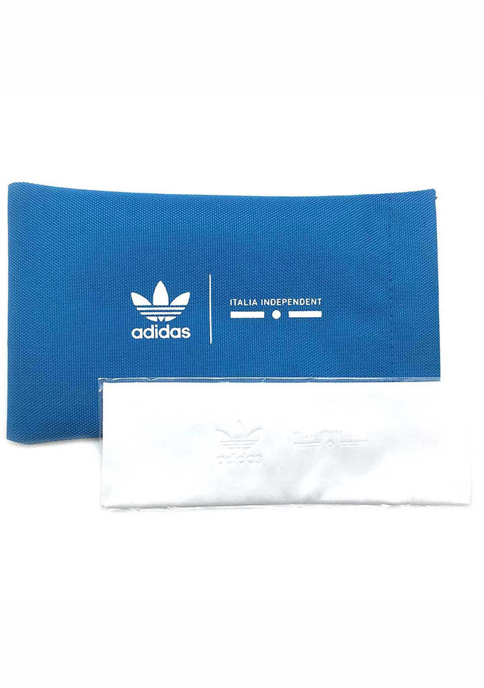 Adidas Originals Oversized Mirror Cat Eye Sunglasses in black blue — logo pouch and microfiber cloth included — case view