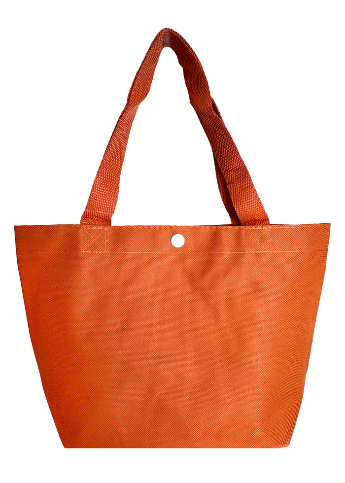 Peanuts Snoopy and Friends Canvas Orange Lunch Tote in orange with Snoopy and friends graphic on durable canvas lunch tote bag — back view