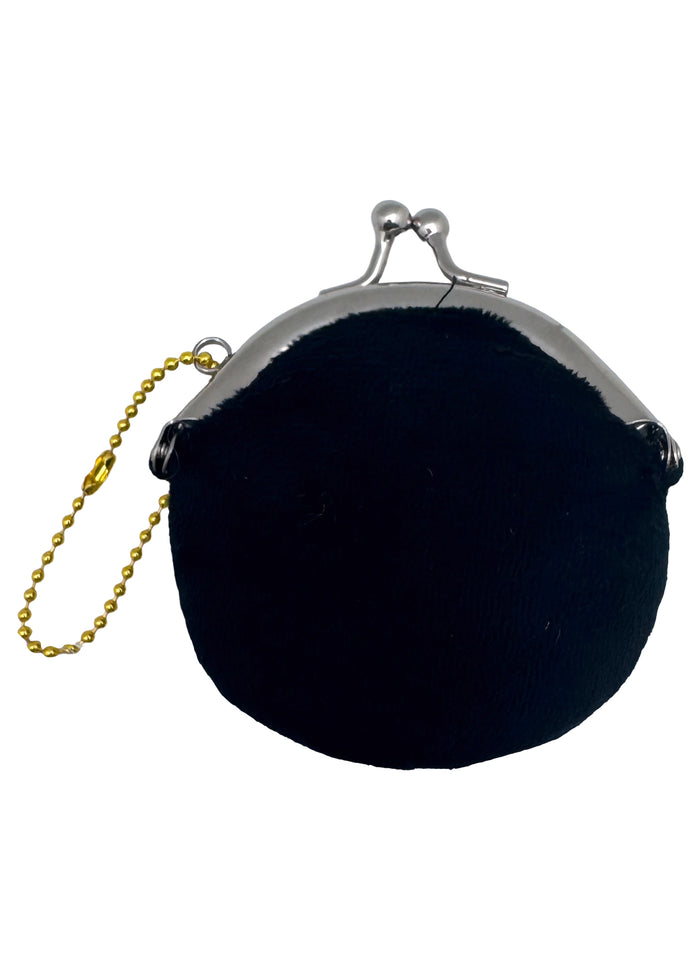 Peanuts Snoopy Surprised Face Plush Coin Bag in black grey with Snoopy surprised expression embroidered on soft plush kawaii coin bag with twist clasp — back view