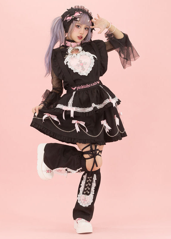 Pinktaho Kiss Kill Black Lolita Suspender Skirt
