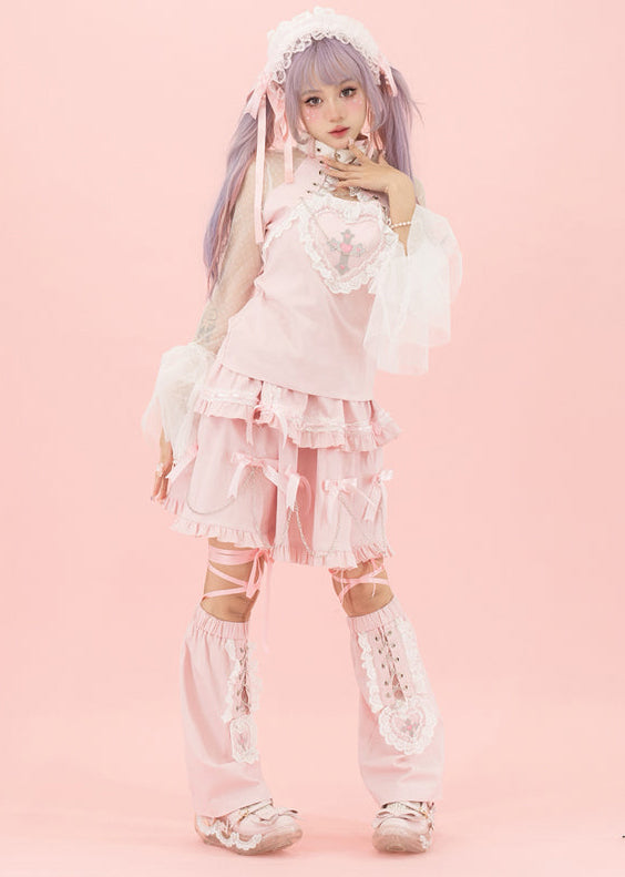 ACDC Rag Pinktaho Kiss Kill Lolita Pink Long Sleeve Top — front flat lay