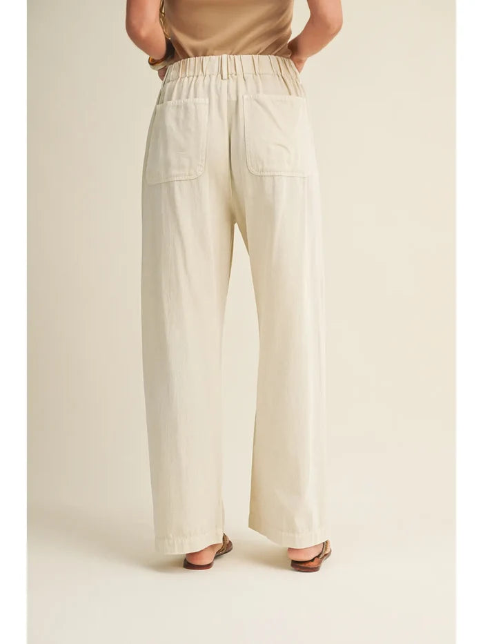 Pleated Drawstring Waist Wide-Leg Dyed Pant
