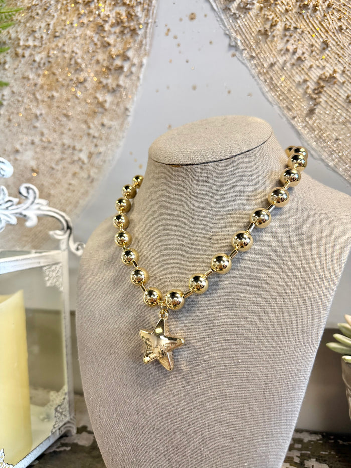 Puffy Star Chunky Ball Chain Statement Necklace