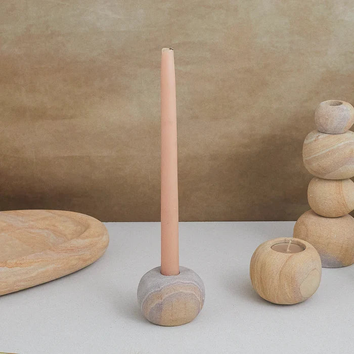 RAINBOW SANDSTONE PEBBLE CANDLEHOLDER, SMALL
