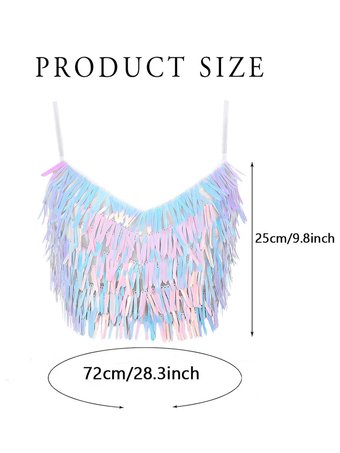 Rainbow Sequin Tassel Cropped Top