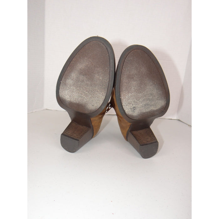Rampage Womens Brown Faux Leather Block Heel Ankle Booties Almond Toe Zip 40557