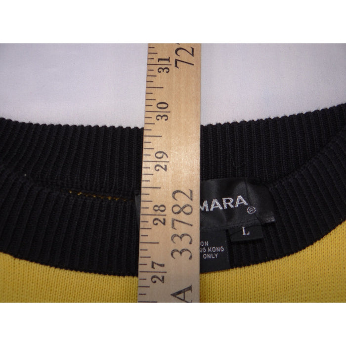 Sadimara Yellow Cotton Tunic Sweater Striped Pockets Gold Buttons Vintage LG6