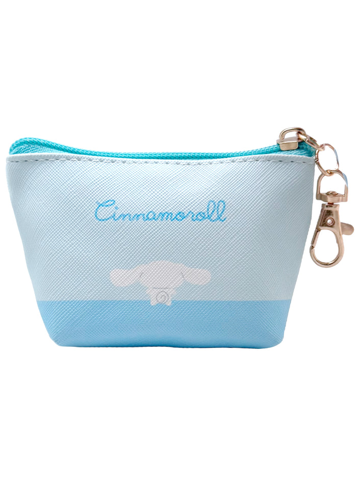 Sanrio Cinnamoroll Big Face Mini Coin Pouch in blue with full-front Cinnamoroll face on soft plush mini coin pouch — back view