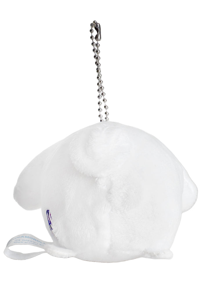Sanrio Cinnamoroll Plush Mascot Keychain in white with chibi Cinnamoroll plush on soft festival mascot keychain — back view