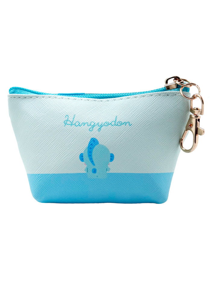 Sanrio Hangyodon Big Face Mini Coin Pouch in blue with full-front Hangyodon face on soft plush mini coin pouch — back view