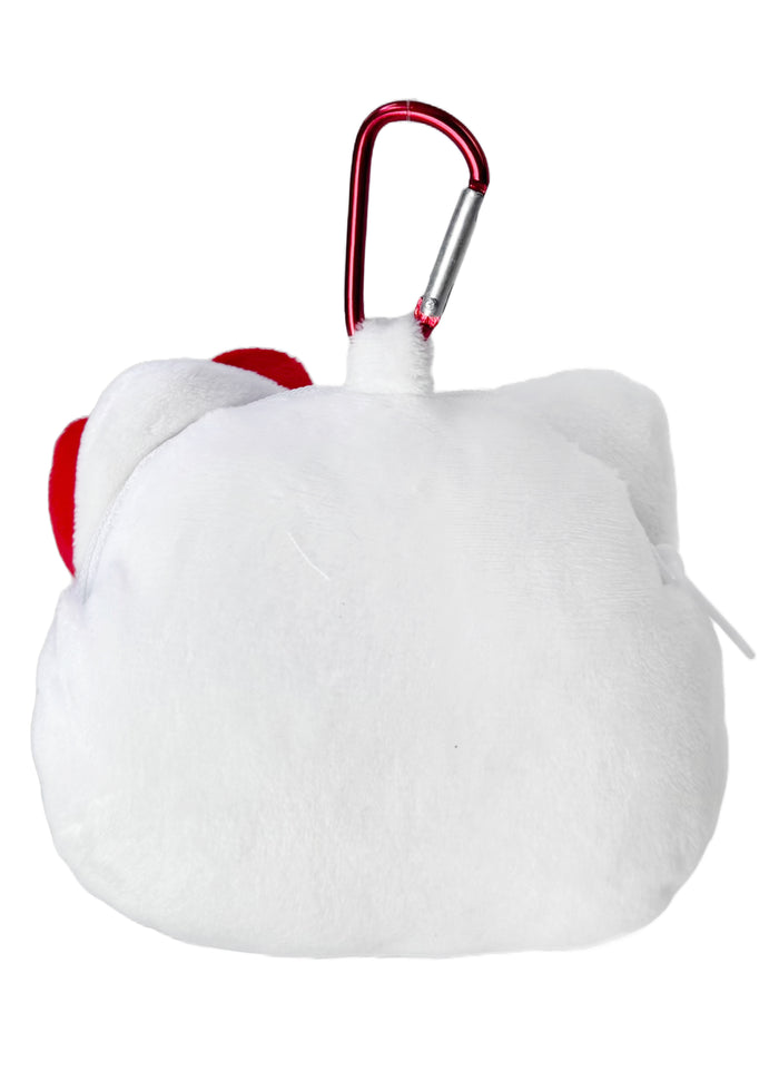 Sanrio Hello Kitty Big Face Plush Mascot Carabiner in white with soft Hello Kitty big face plush on festival carabiner accessory — back view