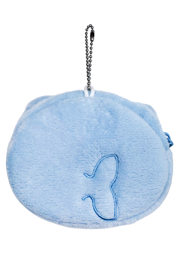 Sanrio Hello Kitty Jaws Cosplay Plush Coin Bag in blue with Hello Kitty in Jaws shark costume on plush coin bag — back view